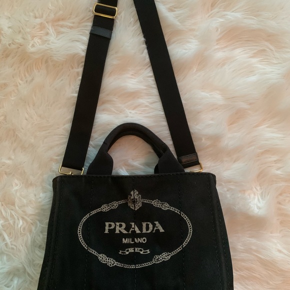 Prada Canapa Black Tote with Strap - Picture 1 of 13
